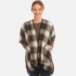 Wholesale plaid knit kimono pockets One fits most Acrylic