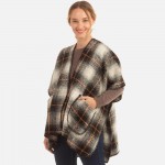 Wholesale plaid knit kimono pockets One fits most Acrylic