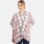Wholesale plaid knit kimono pockets One fits most Acrylic