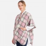 Wholesale plaid knit kimono pockets One fits most Acrylic