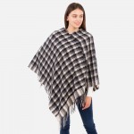 Wholesale women s Plaid Knit Poncho Fringe Accents One Fits Most Polyester