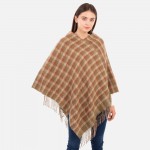 Wholesale women s Plaid Knit Poncho Fringe Accents One Fits Most Polyester
