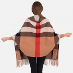 Wholesale plaid Sleeved Ruana Fringe Tassels One fits most Acrylic