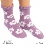 Wholesale fuzzy Poly Microfiber Knit Flower Print Socks Assorted Pack Pairs Sock