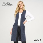Wholesale women s Knit Vest Two Pockets Pack Knee Relaxed fit Open front Casual