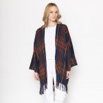Wholesale do Everything Love Soft Knit Plaid Pattern Kimono Tassel Hem One Fits