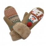 Wholesale thick Knit Snowman Mittens Faux Fur Cuff One Fits Most Lined Acrylic