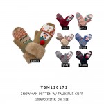 Wholesale thick Knit Snowman Mittens Faux Fur Cuff One Fits Most Lined Acrylic