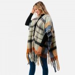 Wholesale soft Fuzzy Knit Plaid Pattern Ruana Wrap Tassel Hem One Fits Most Poly