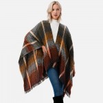 Wholesale soft Knit Plaid Pattern Ruana Wrap Frayed Hem One Fits Most Acrylic Po