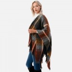Wholesale soft Knit Plaid Pattern Ruana Wrap Frayed Hem One Fits Most Acrylic Po