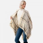 Wholesale soft Knit Plaid Pattern Ruana Wrap Frayed Hem One Fits Most Acrylic Po
