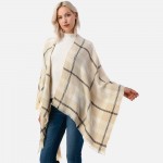Wholesale soft Knit Plaid Pattern Ruana Wrap Frayed Hem One Fits Most Acrylic Po