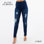 Wholesale women s Classic Dark Denim Distressed Jeggings Pack Elastic Waistband
