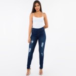 Wholesale women s Classic Dark Denim Distressed Jeggings Pack Elastic Waistband