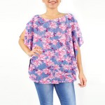 Wholesale lightweight Floral Print Poncho Blouse One Fits Most Polyester