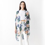 Wholesale lightweight Floral Kimono Fringe Hem Silver Thread Accents One Fits Mo