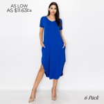 Wholesale soft Stretchy Knit Fabric Dress Rounded Hem Short Sleeves Two Pockets