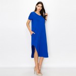 Wholesale soft Stretchy Knit Fabric Dress Rounded Hem Short Sleeves Two Pockets
