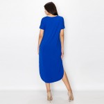 Wholesale soft Stretchy Knit Fabric Dress Rounded Hem Short Sleeves Two Pockets