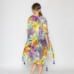 Wholesale lightweight Palm Leaf Flower Print Kimono Tassels One Fits Most Polyes