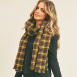 Wholesale plaid Knit Scarf Metallic Tinsel Accents Fringe Hem L W Polyester