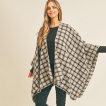 Wholesale soft Knit Plaid Ruana Wrap One Fits Most Long Polyester