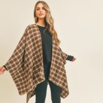 Wholesale soft Knit Plaid Ruana Wrap One Fits Most Long Polyester