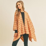 Wholesale soft Knit Plaid Ruana Wrap One Fits Most Long Polyester