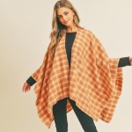 Wholesale soft Knit Plaid Ruana Wrap One Fits Most Long Polyester