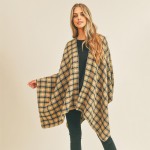 Wholesale soft Knit Plaid Ruana Wrap One Fits Most Long Polyester