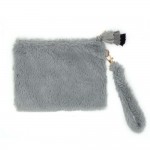 Wholesale faux Fur Wristlet Pouch Handbag Tassel Zipper Pull Full Zip Closure On