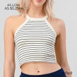 Wholesale striped Ribbed Cami Crop Top Pack Nylon Polyester Spandex Run S M L XL