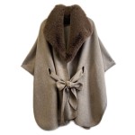 Wholesale faux Fur Collar Belted Kimono One Fits Most Acrylic Polyester Cotton