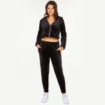 Wholesale soft Faux Fur Fleece Zip Up Cropped Hoodie Jogger Set Faux Fur Lined H