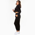 Wholesale soft Faux Fur Fleece Zip Up Cropped Hoodie Jogger Set Faux Fur Lined H