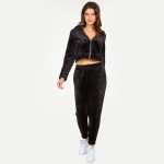 Wholesale soft Faux Fur Fleece Zip Up Cropped Hoodie Jogger Set Faux Fur Lined H