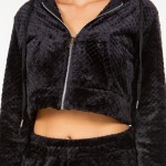 Wholesale soft Faux Fur Fleece Zip Up Cropped Hoodie Jogger Set Faux Fur Lined H