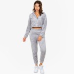 Wholesale soft Faux Fur Fleece Zip Up Cropped Hoodie Jogger Set Faux Fur Lined H