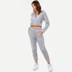 Wholesale soft Faux Fur Fleece Zip Up Cropped Hoodie Jogger Set Faux Fur Lined H