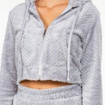 Wholesale soft Faux Fur Fleece Zip Up Cropped Hoodie Jogger Set Faux Fur Lined H