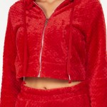 Wholesale soft Faux Fur Fleece Zip Up Cropped Hoodie Jogger Set Faux Fur Lined H