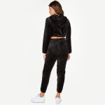 Wholesale soft Faux Fur Fleece Half Zip Cropped Hoodie Jogger Set Pull Tighten H