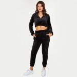 Wholesale soft Faux Fur Fleece Half Zip Cropped Hoodie Jogger Set Pull Tighten H