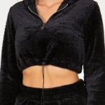 Wholesale soft Faux Fur Fleece Half Zip Cropped Hoodie Jogger Set Pull Tighten H