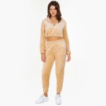 Wholesale soft Faux Fur Fleece Half Zip Cropped Hoodie Jogger Set Pull Tighten H