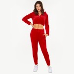 Wholesale soft Faux Fur Fleece Half Zip Cropped Hoodie Jogger Set Pull Tighten H