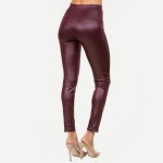 Wholesale solid Faux Leather Waistband Ankle Leggings Waisted Polyester Spandex