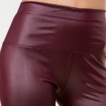 Wholesale solid Faux Leather Waistband Ankle Leggings Waisted Polyester Spandex