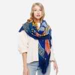 Wholesale printed Soft Scarf Ruana Fringe Detail Polyester L W